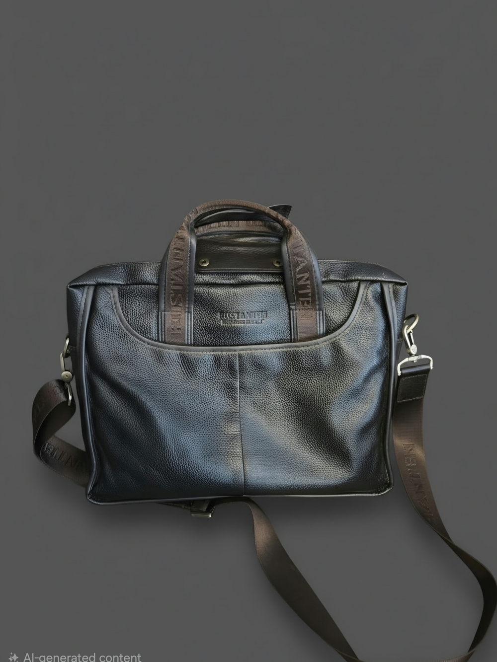 Bostonian Black Leather Briefcase with Detachable Strap